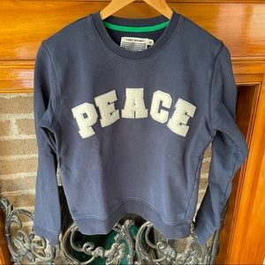 Tory Burch Sport PEACE navy blue letterman crewneck sweatshirt size small